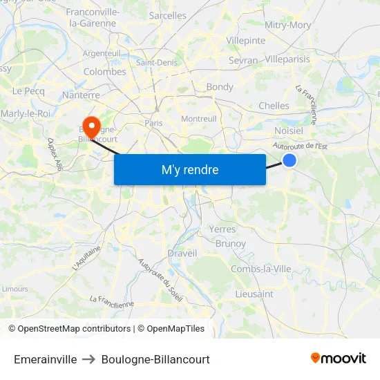 Emerainville to Boulogne-Billancourt map