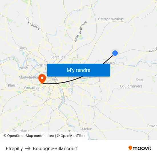 Etrepilly to Boulogne-Billancourt map