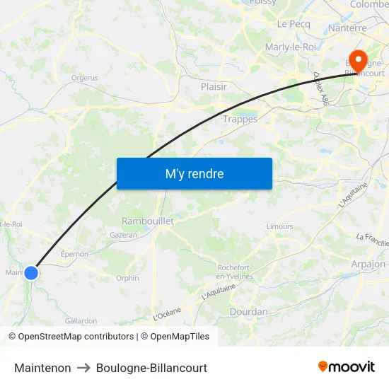 Maintenon to Boulogne-Billancourt map