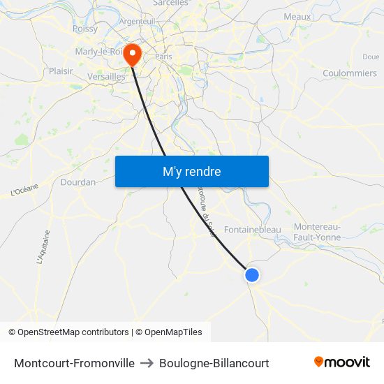 Montcourt-Fromonville to Boulogne-Billancourt map