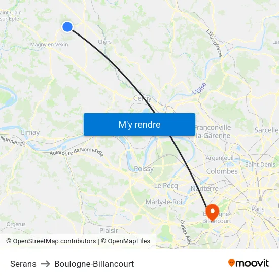Serans to Boulogne-Billancourt map