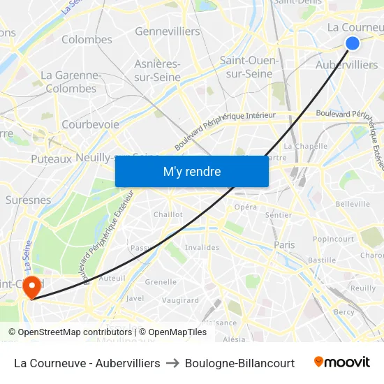 La Courneuve - Aubervilliers to Boulogne-Billancourt map