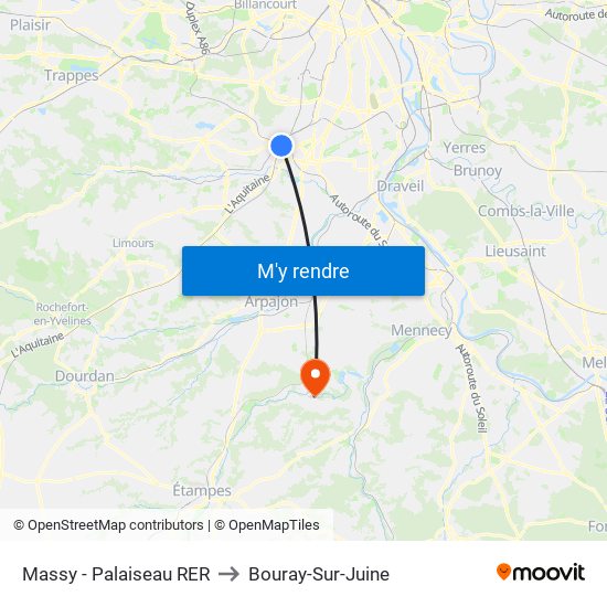 Massy - Palaiseau RER to Bouray-Sur-Juine map