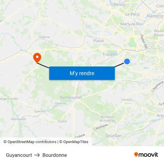 Guyancourt to Bourdonne map