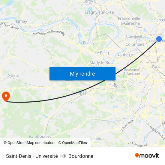 Saint-Denis - Université to Bourdonne map