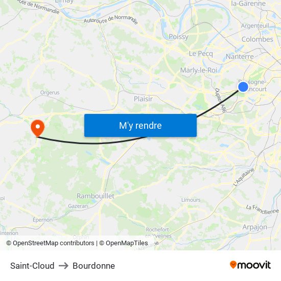 Saint-Cloud to Bourdonne map