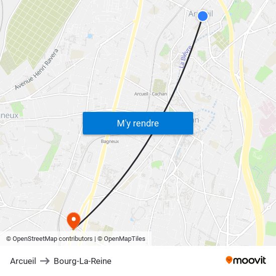 Arcueil to Bourg-La-Reine map