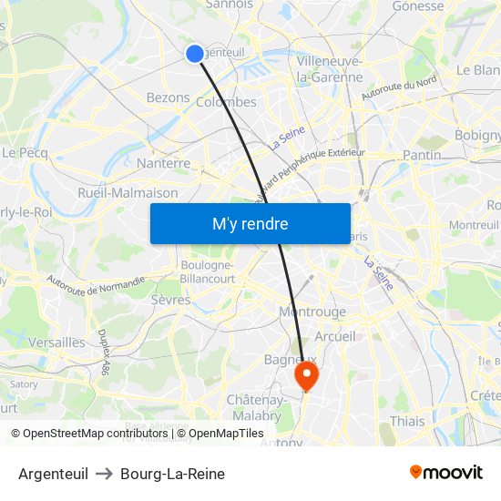 Argenteuil to Bourg-La-Reine map
