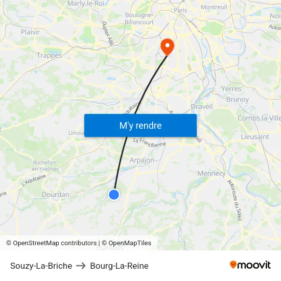 Souzy-La-Briche to Bourg-La-Reine map
