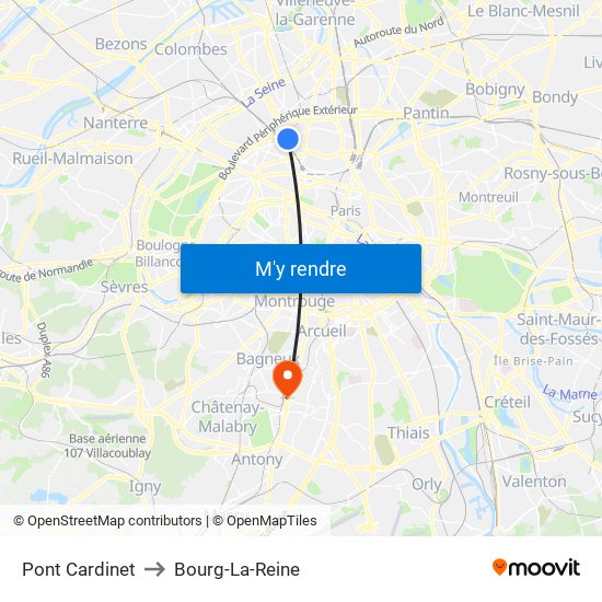 Pont Cardinet to Bourg-La-Reine map