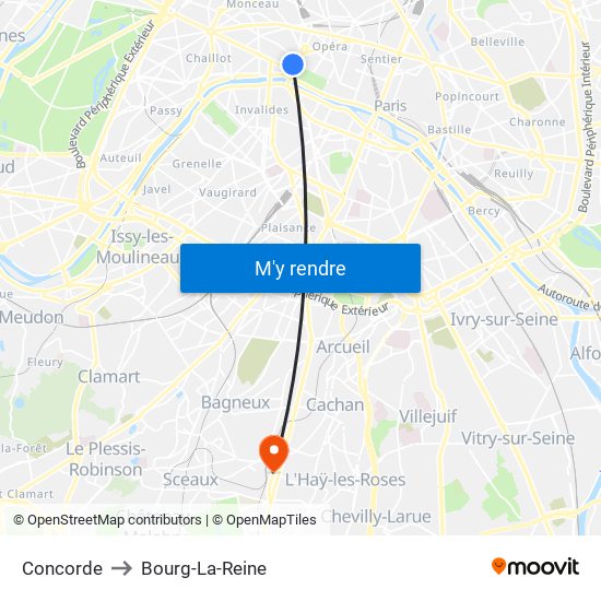 Concorde to Bourg-La-Reine map