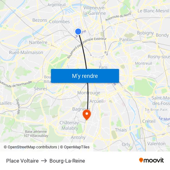 Place Voltaire to Bourg-La-Reine map