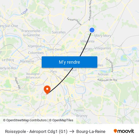 Roissypole - Aéroport Cdg1 (G1) to Bourg-La-Reine map