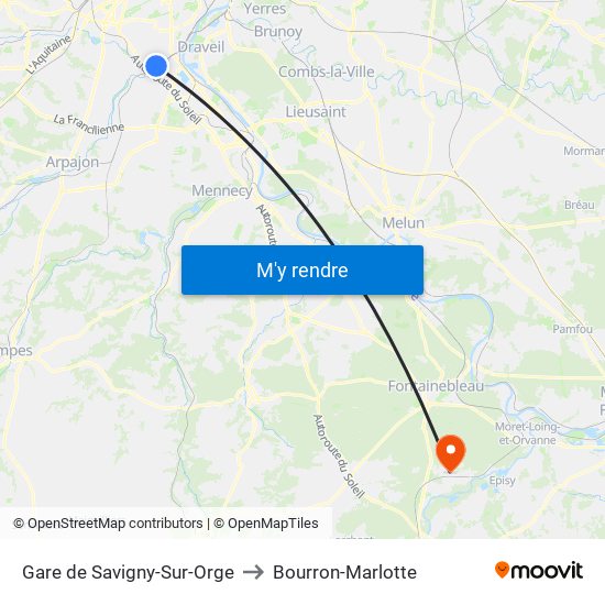 Gare de Savigny-Sur-Orge to Bourron-Marlotte map