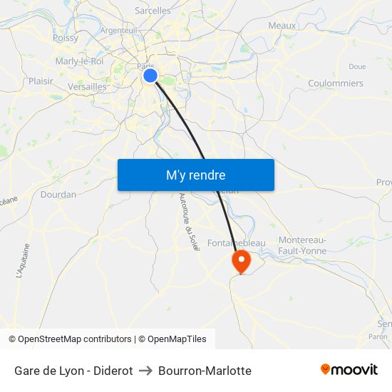 Gare de Lyon - Diderot to Bourron-Marlotte map