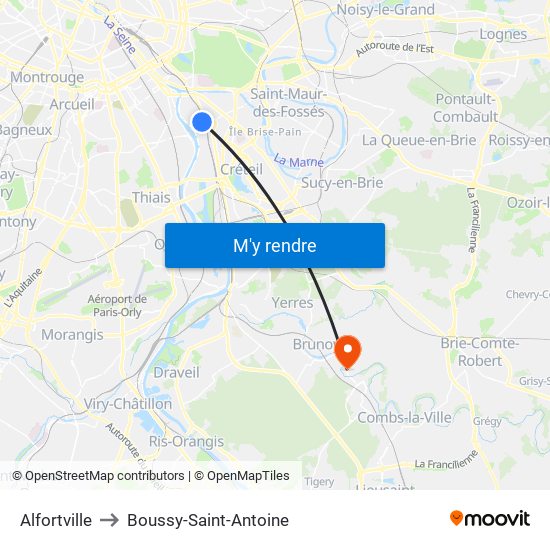 Alfortville to Boussy-Saint-Antoine map