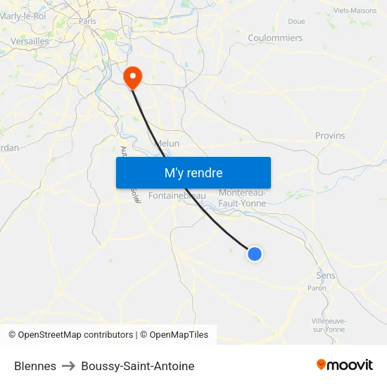Blennes to Boussy-Saint-Antoine map