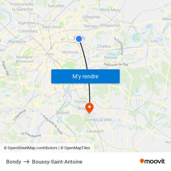 Bondy to Boussy-Saint-Antoine map