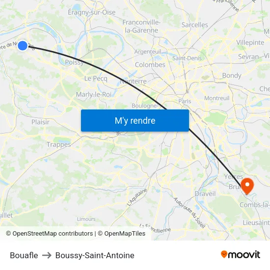 Bouafle to Boussy-Saint-Antoine map