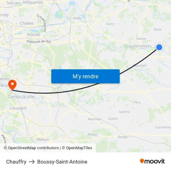 Chauffry to Boussy-Saint-Antoine map