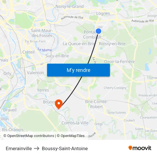 Emerainville to Boussy-Saint-Antoine map