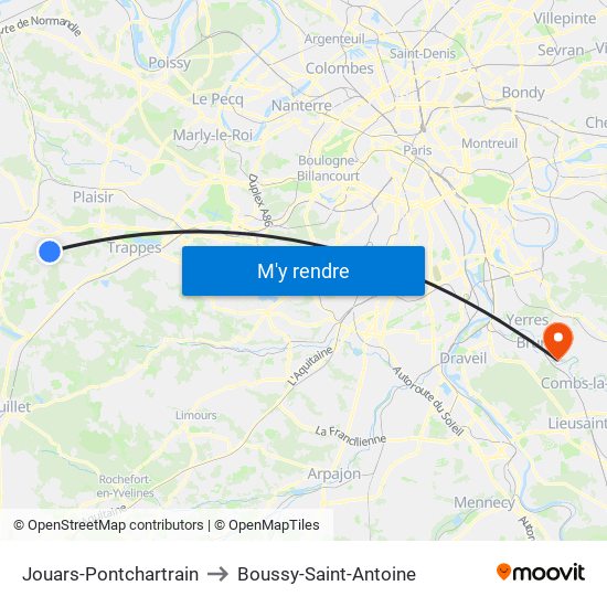 Jouars-Pontchartrain to Boussy-Saint-Antoine map