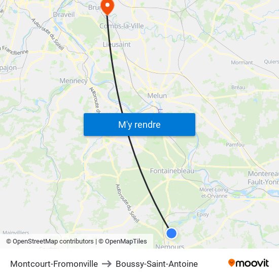 Montcourt-Fromonville to Boussy-Saint-Antoine map