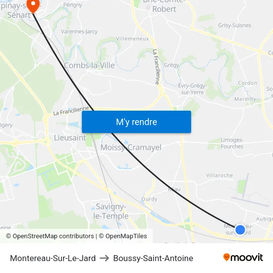 Montereau-Sur-Le-Jard to Boussy-Saint-Antoine map
