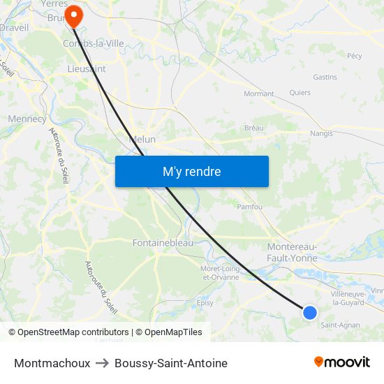 Montmachoux to Boussy-Saint-Antoine map