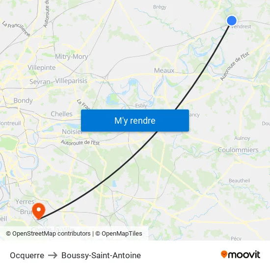 Ocquerre to Boussy-Saint-Antoine map
