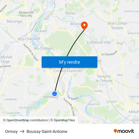 Ormoy to Boussy-Saint-Antoine map