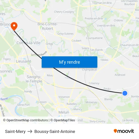 Saint-Mery to Boussy-Saint-Antoine map
