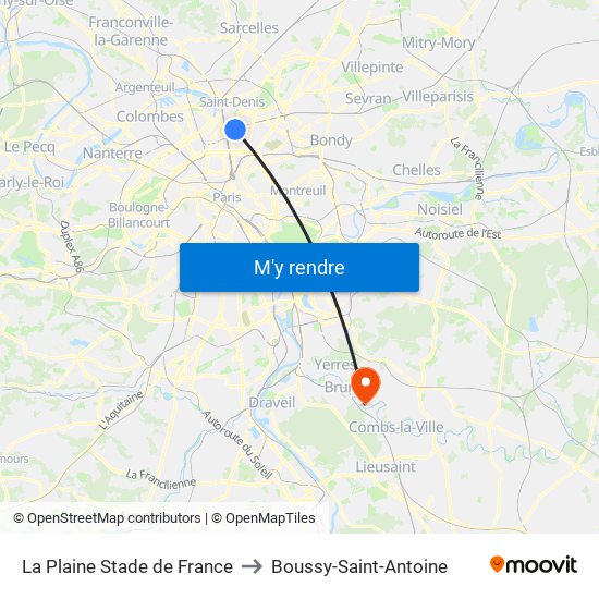La Plaine Stade de France to Boussy-Saint-Antoine map