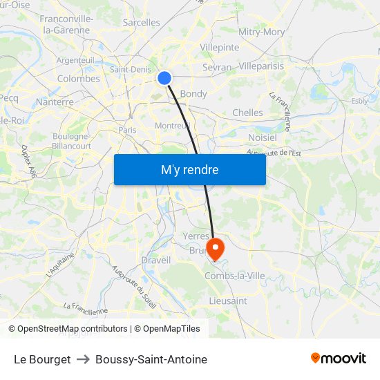 Le Bourget to Boussy-Saint-Antoine map