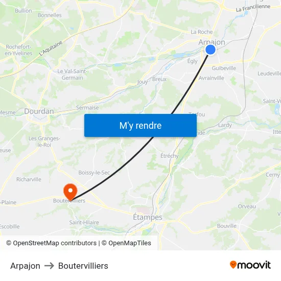 Arpajon to Boutervilliers map