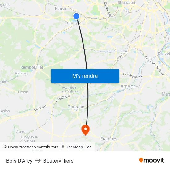 Bois-D'Arcy to Boutervilliers map