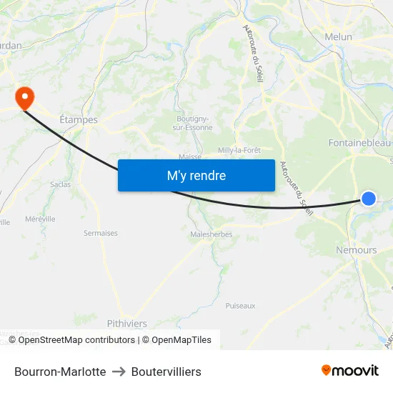 Bourron-Marlotte to Boutervilliers map