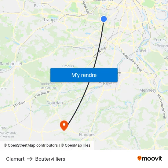 Clamart to Boutervilliers map