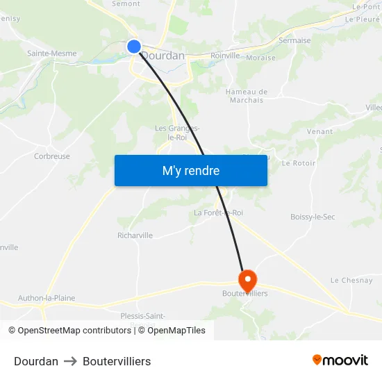 Dourdan to Boutervilliers map