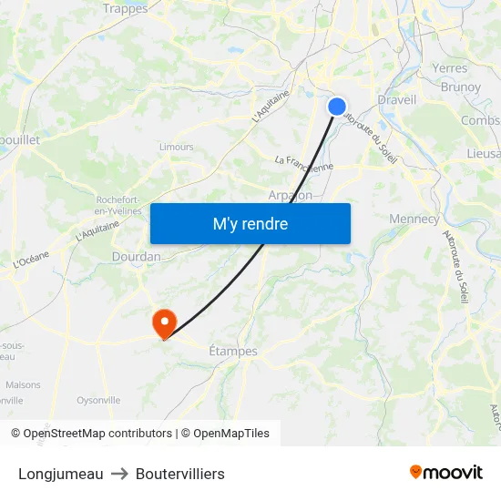 Longjumeau to Boutervilliers map