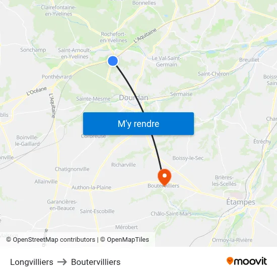 Longvilliers to Boutervilliers map