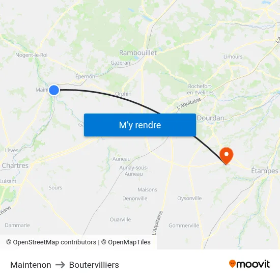 Maintenon to Boutervilliers map