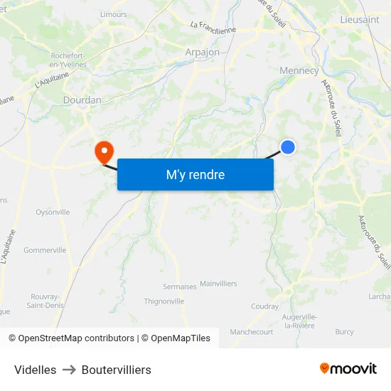 Videlles to Boutervilliers map