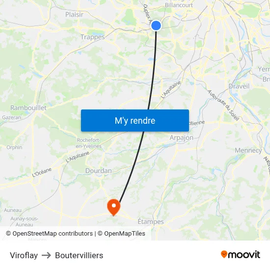 Viroflay to Boutervilliers map