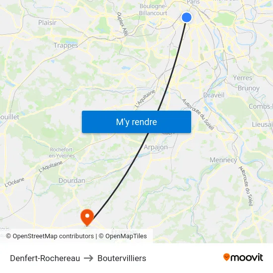 Denfert-Rochereau to Boutervilliers map
