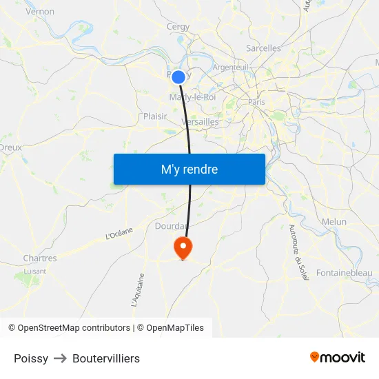 Poissy to Boutervilliers map