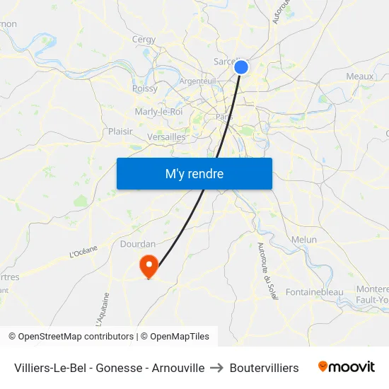 Villiers-Le-Bel - Gonesse - Arnouville to Boutervilliers map