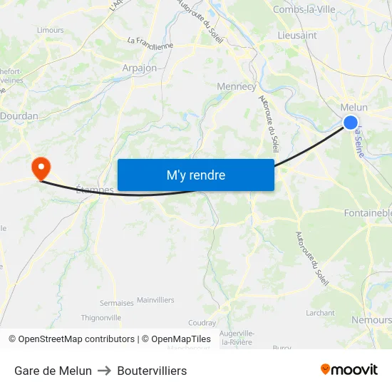 Gare de Melun to Boutervilliers map