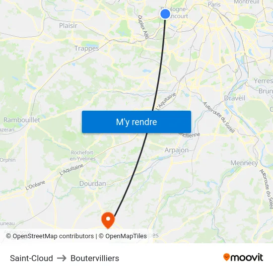 Saint-Cloud to Boutervilliers map