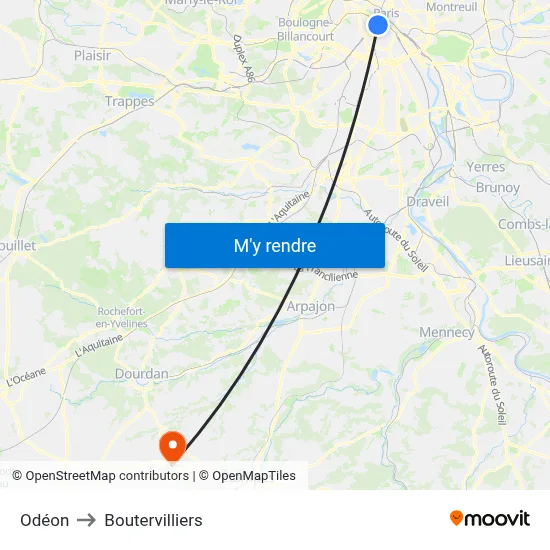 Odéon to Boutervilliers map